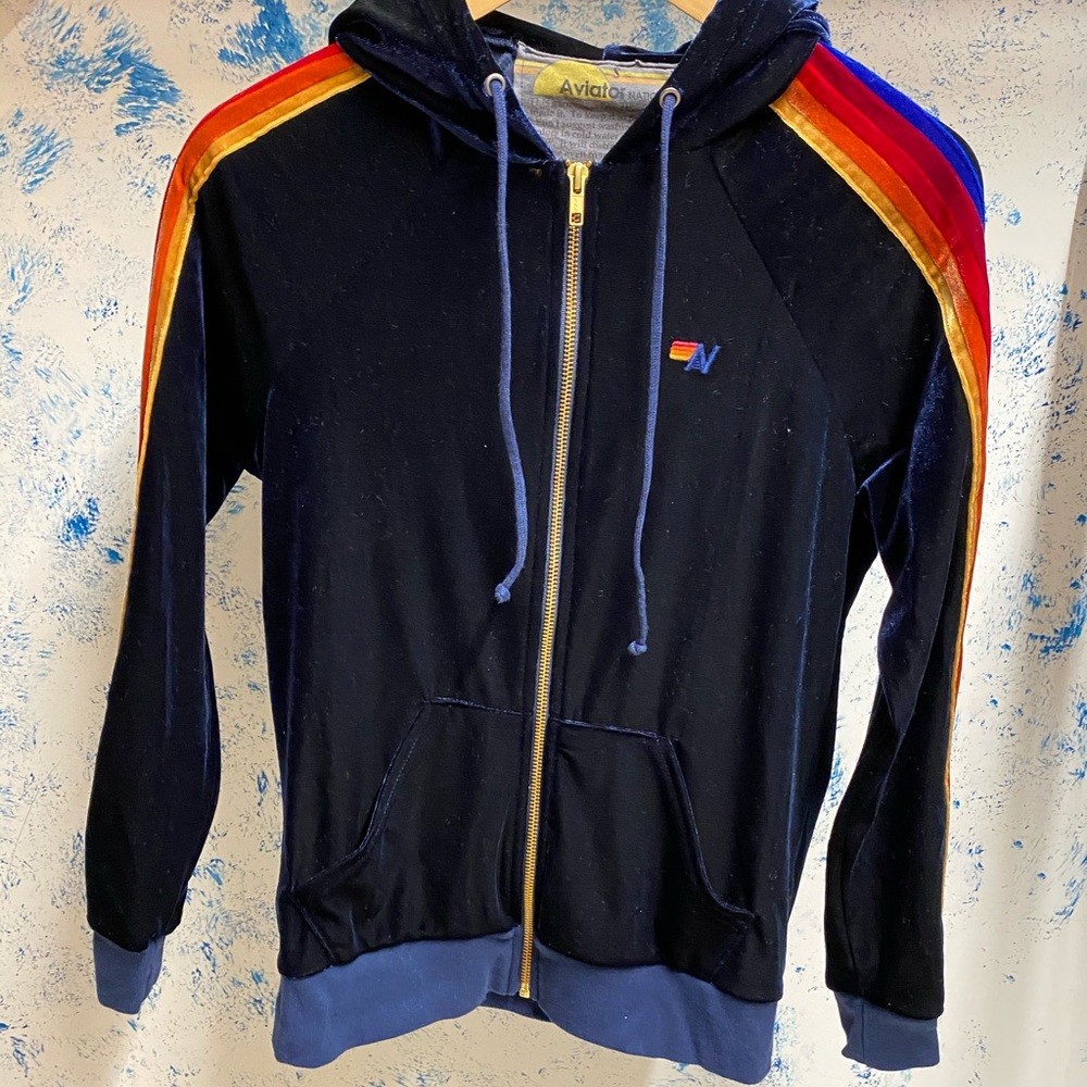 Aviator Nation Velvet Navy ZIP Hoodie.